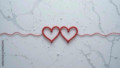 Romantic Intertwined Red Rope Hearts on Marble Background Valentine s Day Love Concept