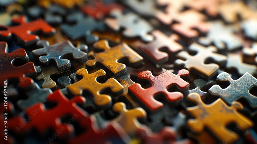 Intricate Colorful Puzzle Pieces Close Up View Intricate Colorful Puzzle Pieces Close Up View