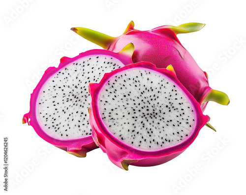 Dragon fruit isolated on white background slice of fresh pitaya or pitahaya fruit with clipping path photo