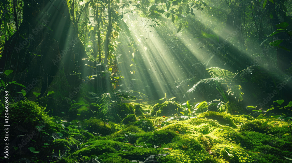 sun rays through the forest sun rays through the forest
