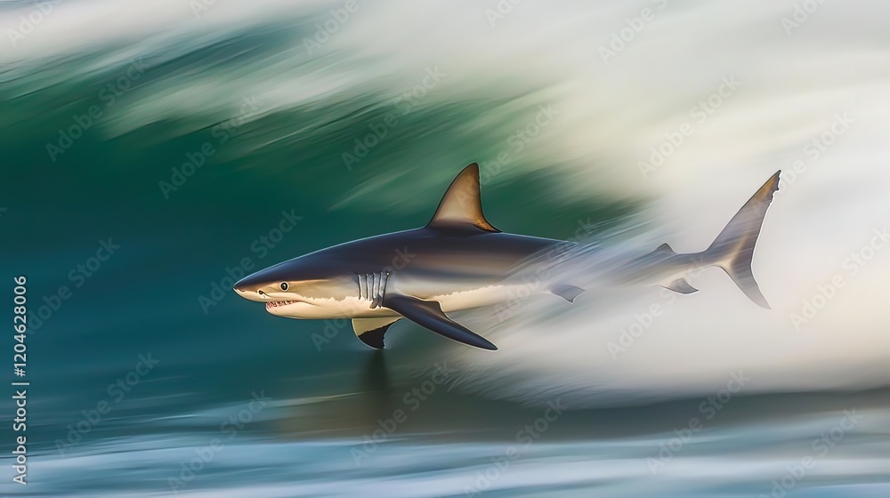 Fototapeta premium Shark swimming in an ocean wave.