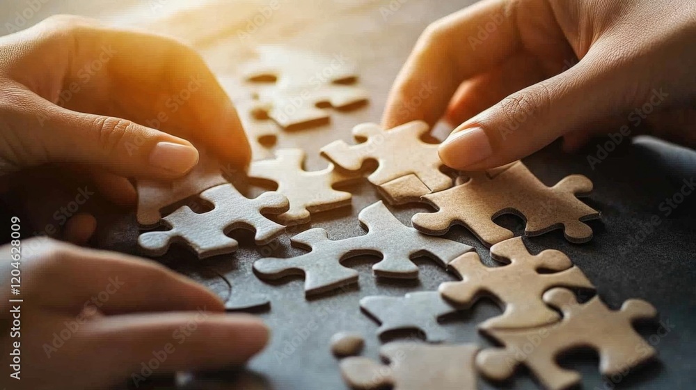 Collaborative Teamwork: Hands Connecting Puzzle Pieces for a Solution Collaborative Teamwork: Hands Connecting Puzzle Pieces for a Solution