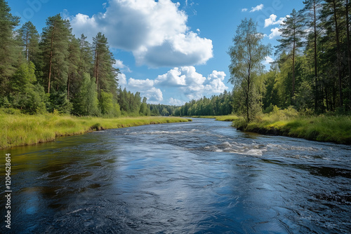 Along the wild river, the current flowed powerfully, showcasing the raw beauty of nature