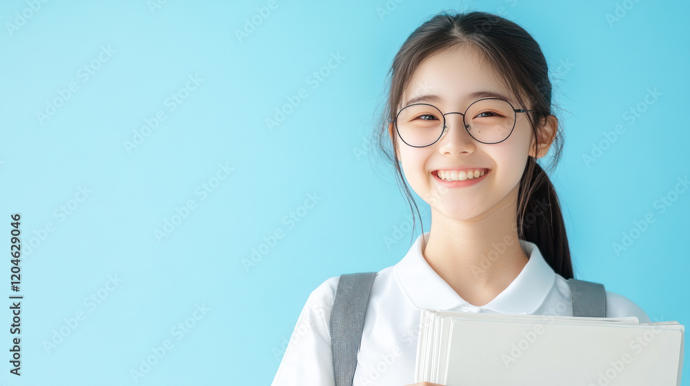 Chinese teenage student girl holding textbook go to school library Chinese teenage student girl holding textbook go to school library