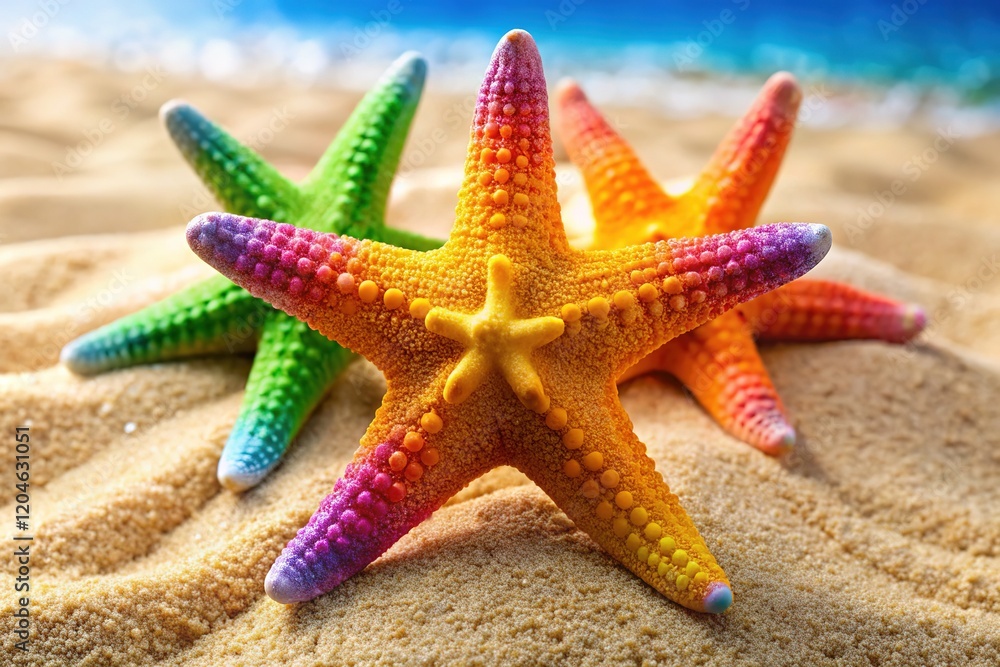 Plastic Starfish in Sand Pile - Top View Plastic Starfish in Sand Pile - Top View
