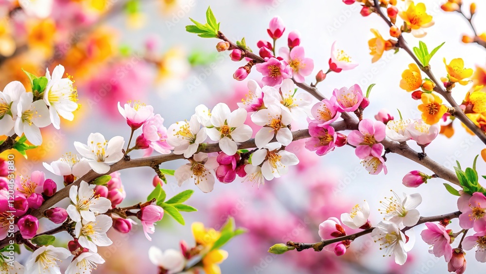 Spring Blossoms on White Background - Floral Branches Spring Blossoms on White Background - Floral Branches