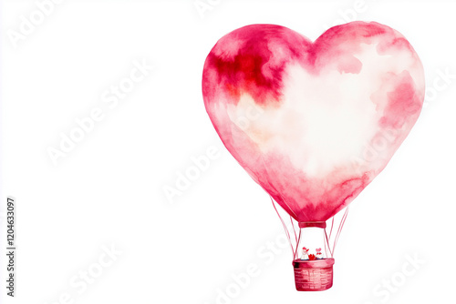 Obraz na płótnie Hand-Drawn Watercolor Heart-Shaped Hot-Air Balloon for Valentine’s Day on White Background w salonie