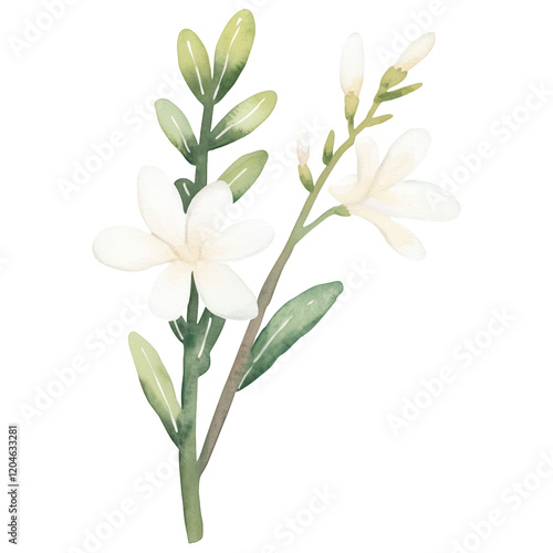 simple watercolor illustration of A Tuberose