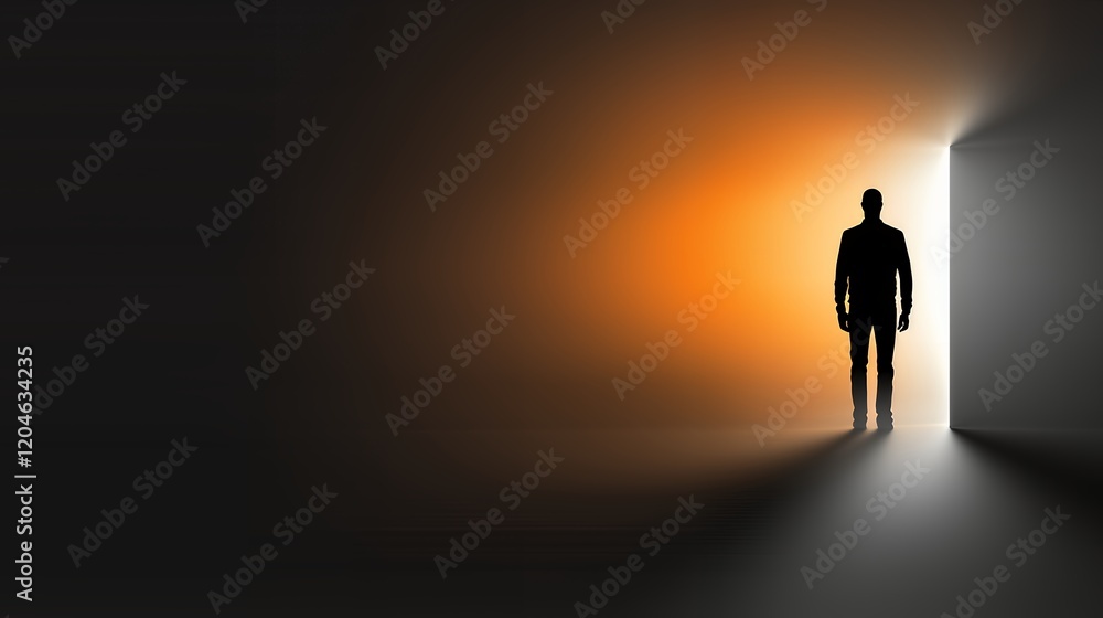 Fototapeta premium Silhouette of a Man Stepping into the Light: A Journey of Hope and New Beginnings