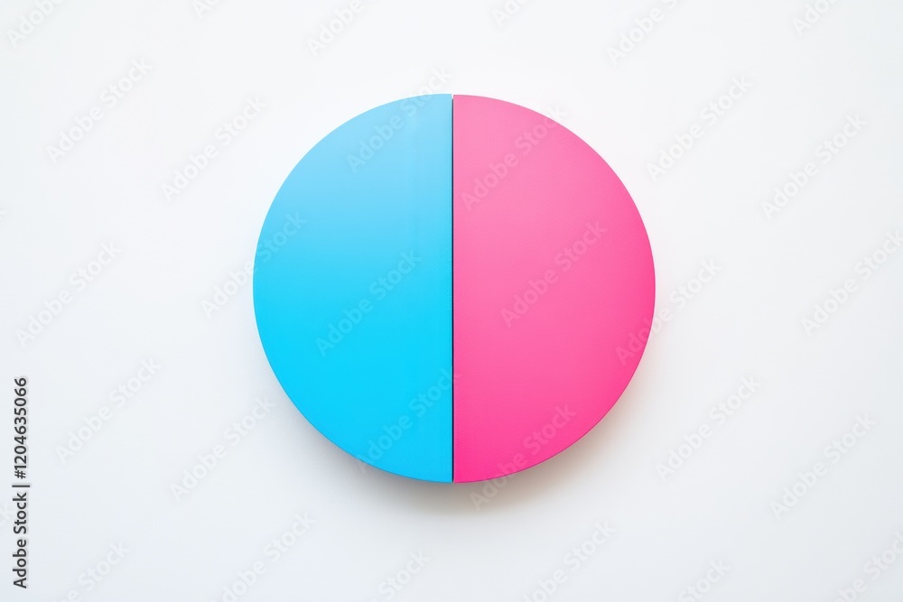 Fototapeta premium Round divided design featuring contrasting blue and pink colors on a clean white background in contemporary style. Generative AI