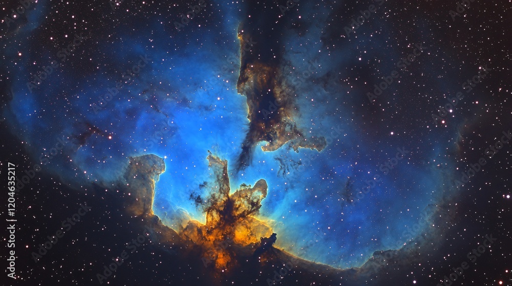 Fototapeta premium Stunning Cosmic Nebula, Blue and Gold Celestial Landscape