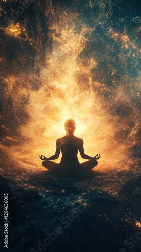 A person is doing medication with tranquil peaceful settings.
