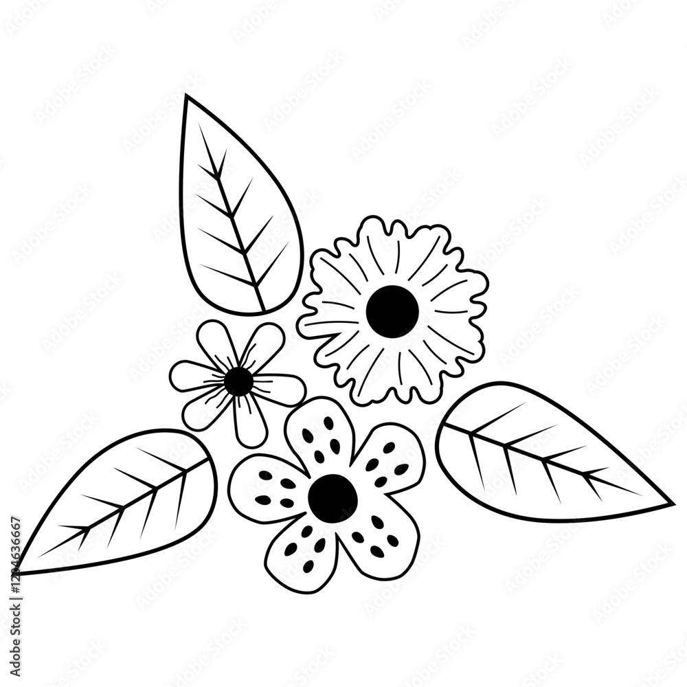 Fototapeta premium Outline flowers vector
