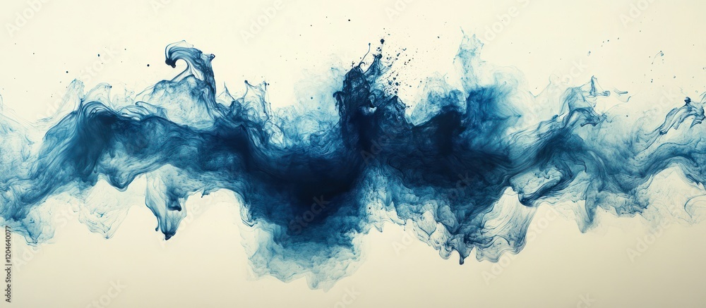 Obraz premium Abstract blue ink swirling in water, creating a dynamic, flowing pattern on a light background.