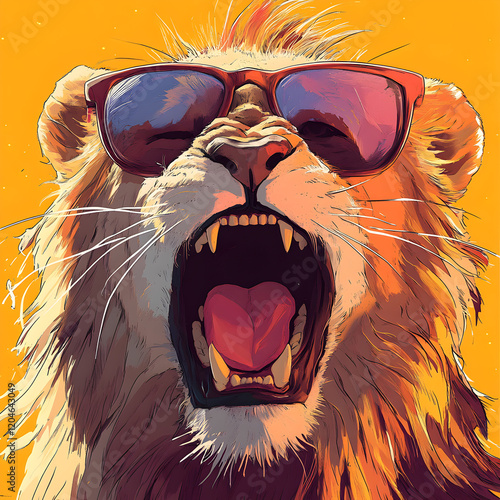 Roaring Lion in Sunglasses  African Wildlife Art  Summer Vibes photo