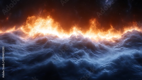 Wallpaper Mural Fiery Inferno Engulfs Dark Ocean Waves Under Starry Sky Torontodigital.ca