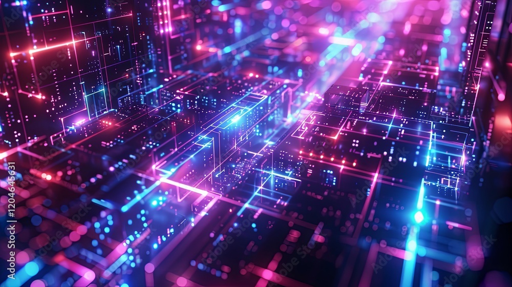 Obraz premium Abstract Digital Network Glowing Lines And Cubes