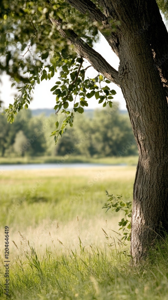 Tranquil summer afternoon by the riverside in August with lush greenery and a peaceful atmosphere Tranquil summer afternoon by the riverside in August with lush greenery and a peaceful atmosphere