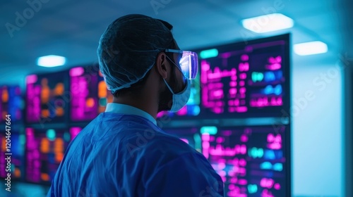 Medical Professional Analyzing Data in a High-Tech Environment