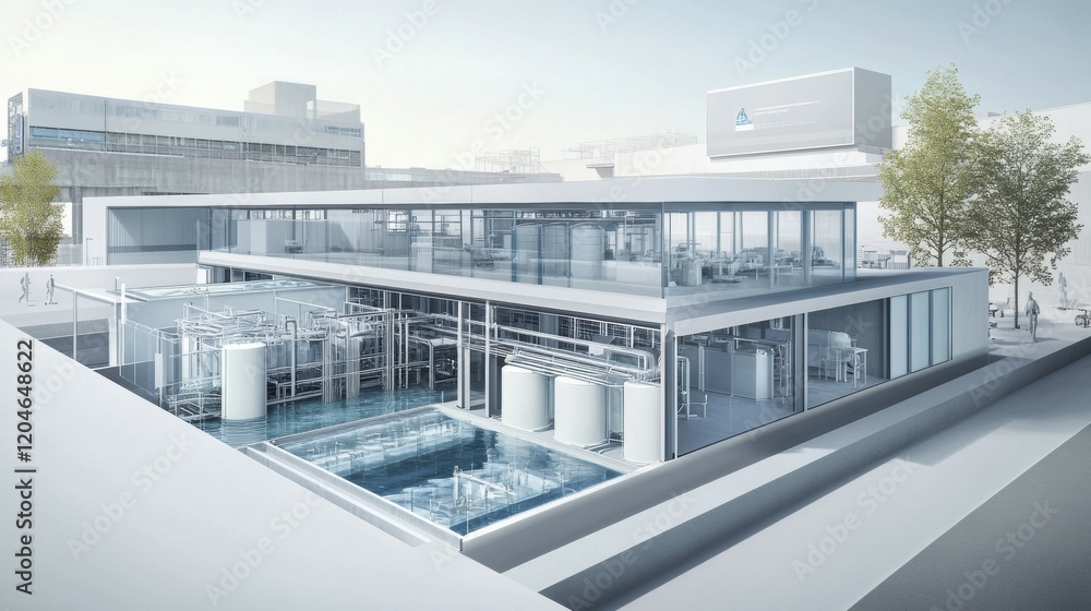 Future concept modern industrial facility design in urban environments aerial view Future concept modern industrial facility design in urban environments aerial view