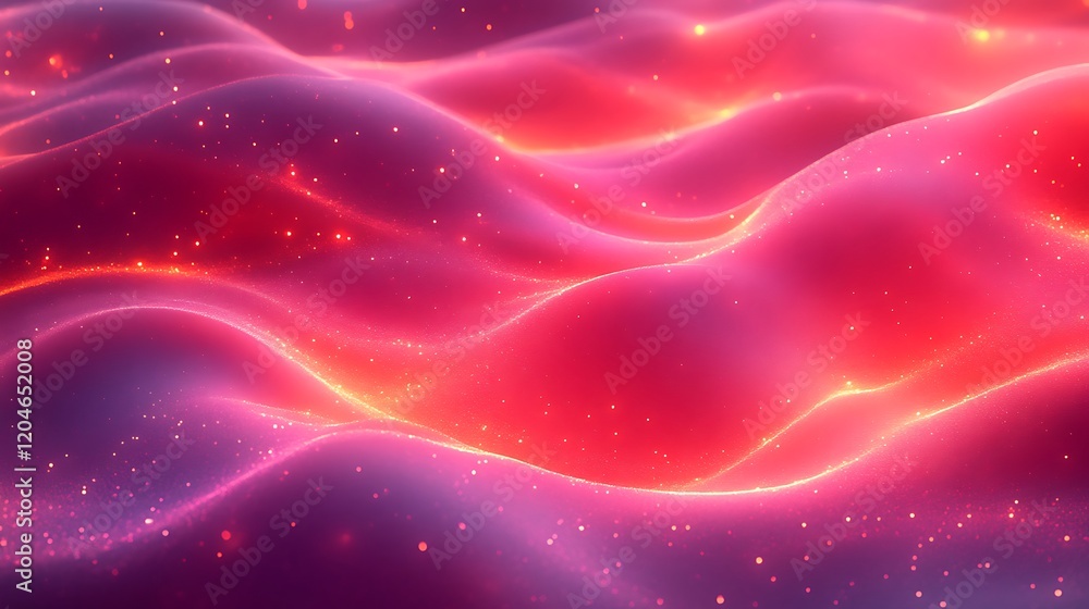 Fototapeta premium Abstract Pink and Orange Wavy Glittering Landscape