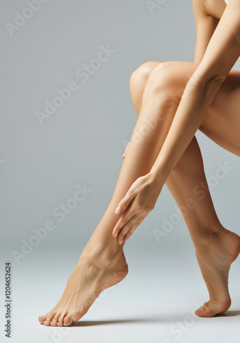 Female caucasian young leg and foot beauty in minimalist setting.