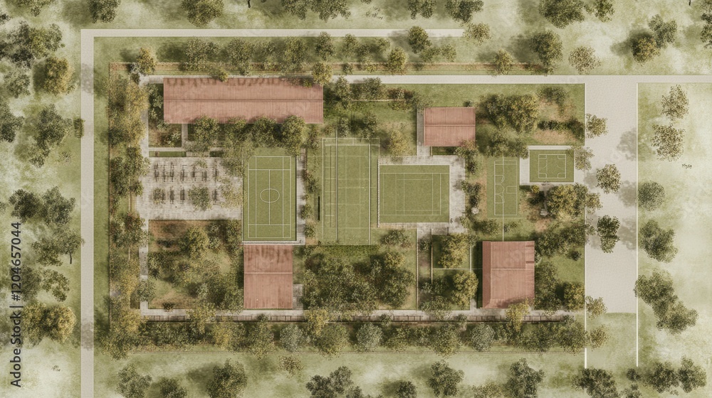 Fototapeta premium Outdoor tennis facility development in urban parks architectural design overview