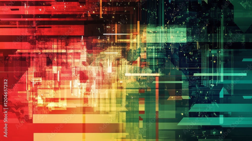 Abstract Digital Cityscape Glowing Grid and Hues