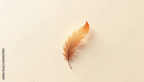 Elegant golden feather on beige background