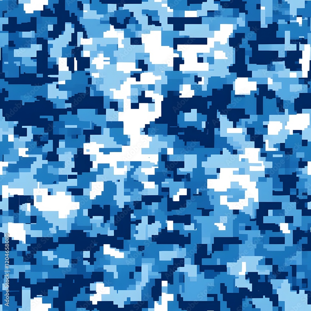 Digital camouflage background, vector seamless pattern, army blue, dark blue, and white color, with a blend of natural colors used for camouflage Digital camouflage background, vector seamless pattern, army blue, dark blue, and white color, with a blend of natural colors used for camouflage