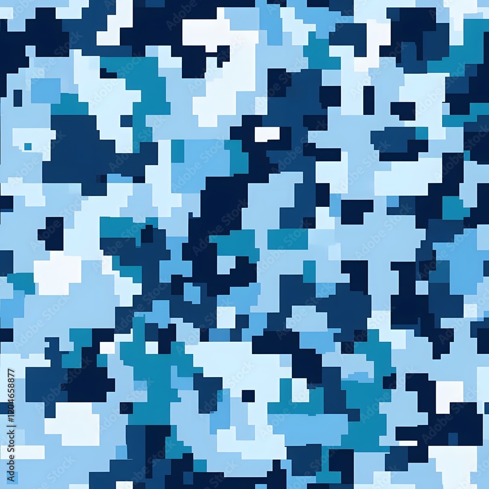 Digital camouflage background, vector seamless pattern, army blue, dark blue, and white color, with a blend of natural colors used for camouflage Digital camouflage background, vector seamless pattern, army blue, dark blue, and white color, with a blend of natural colors used for camouflage