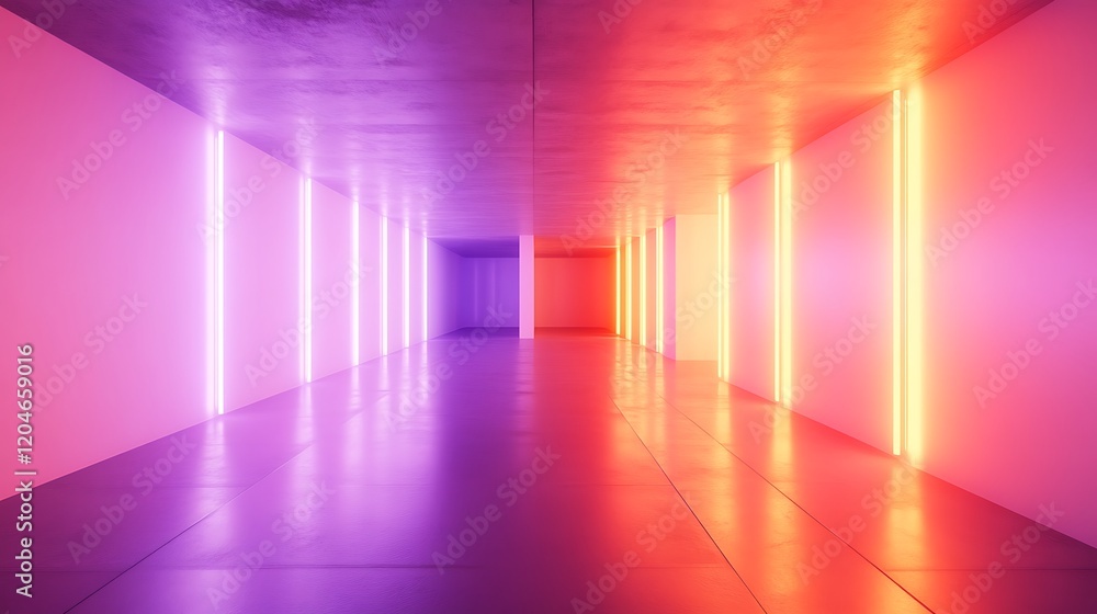 Abstract Neon Corridor With Vibrant Pink And Orange Lighting Abstract Neon Corridor With Vibrant Pink And Orange Lighting