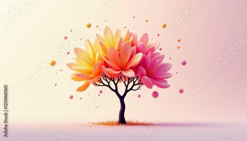 Vibrant blooming tree with colorful petals and soft background