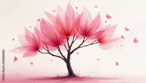 Delicate pink flower tree with translucent petals