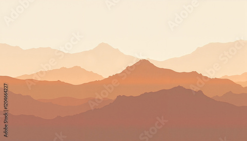 Layered mountain silhouette in warm beige and brown tones