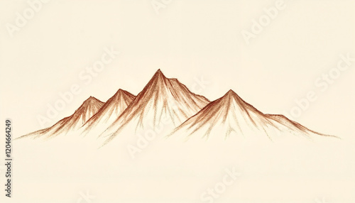 Hand-drawn mountain sketch with earthy brown shading