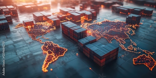 Global trade routes concept container shipping map industrial landscape aerial view dynamic visual representation