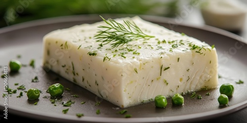 Culinary creation fresh herb-infused cheese on plate gourmet kitchen food concept natural light photo