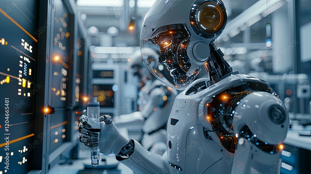 Advanced Robot Conducts Scientific Experiment In Laboratory Setting Advanced Robot Conducts Scientific Experiment In Laboratory Setting