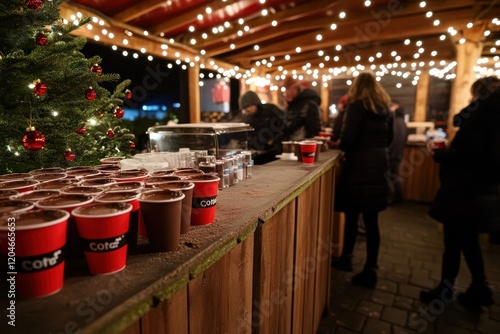 Festive Outdoor Hot Chocolate Station with Twinkling Lights