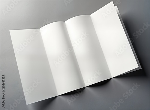 Blank four-panel double gatefold brochure mock-up. Empty eight-page booklet. Folded leaflet template on white background. Print design mock-up. Business publication layout. Advertising template. photo