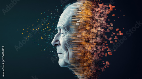Nicotine Dependence and Premature Aging, A high-fidelity, 3D time-lapse image showcasing the aging process of a face, suitable for stock image use.