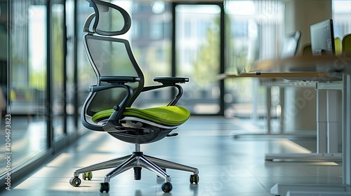 Modern Ergonomic Office Chair With Green Cushion photo