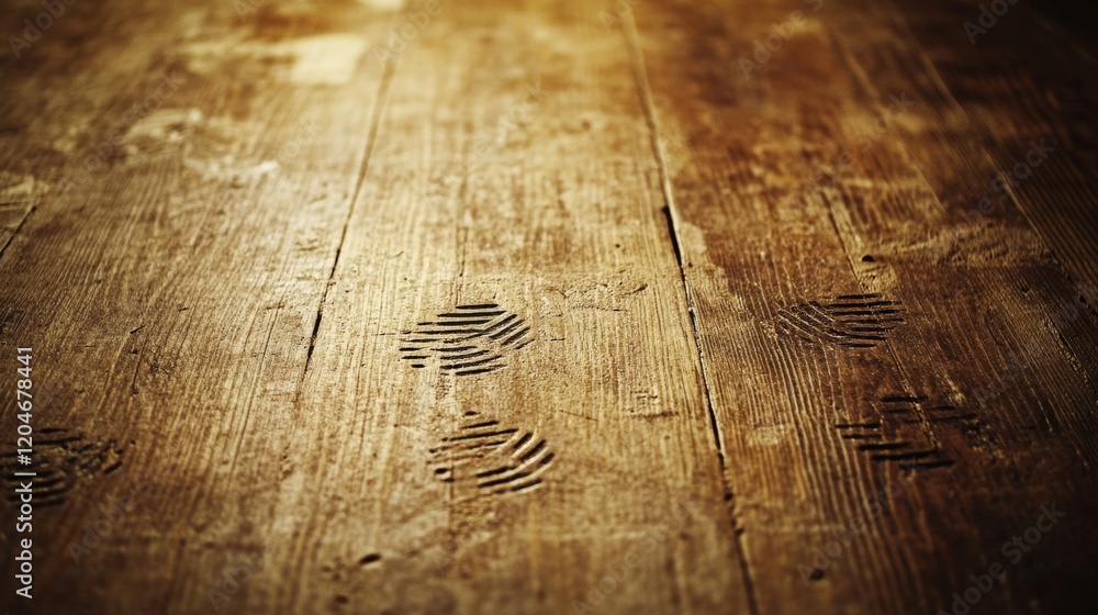 A rustic wooden floor with unique imprints captures the passage of time and hints at untold stories beneath its weathered surface. A rustic wooden floor with unique imprints captures the passage of time and hints at untold stories beneath its weathered surface.