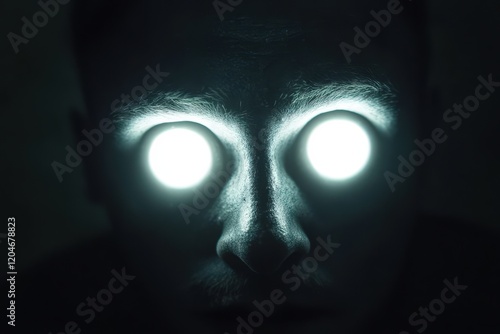 Glowing Eyes Dark Face Mysterious Portrait photo