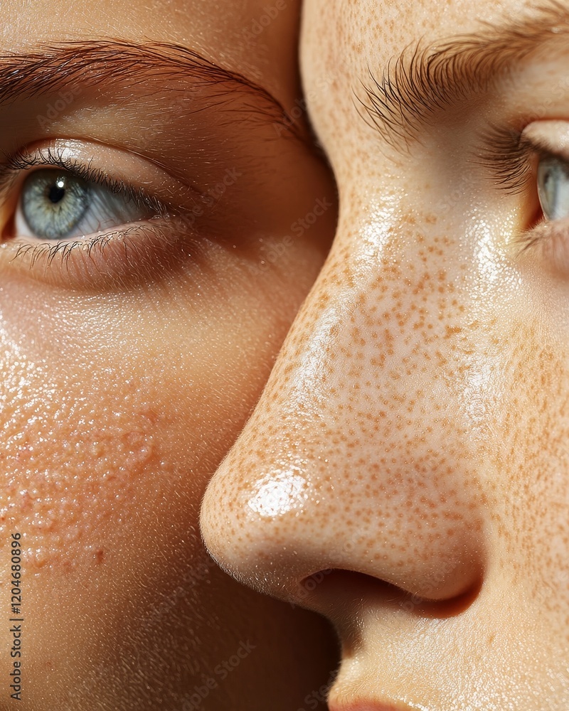 Fototapeta premium Closeup Portrait of Two Faces, Skin Texture Detail