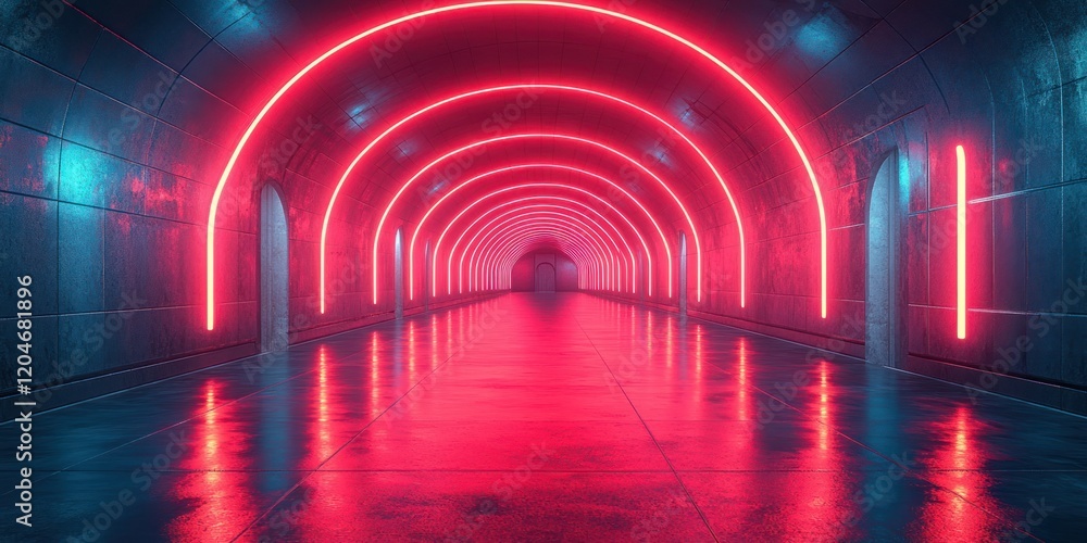Futuristic Cyberpunk Corridor Neon Lights Reflective Floor Dynamic Depth Showcase Industrial Stage Space Hangar Warehouse Futuristic Cyberpunk Corridor Neon Lights Reflective Floor Dynamic Depth Showcase Industrial Stage Space Hangar Warehouse