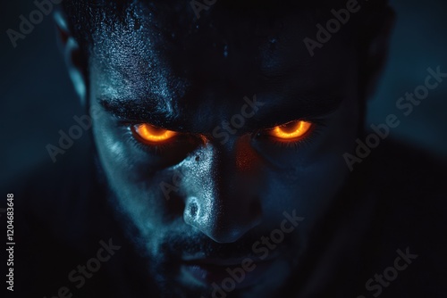 Intense Close Up Of A Man With Glowing Eyes photo