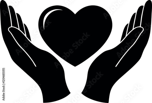 Two Hands Cupping a Heart Silhouette - Symbol of Care and Compassion