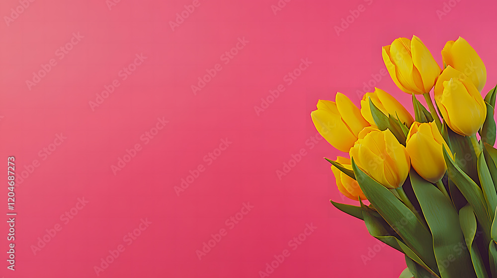 Bright and cheerful arrangement of yellow tulips placed on a matching yellow background. The minimalist composition and vibrant colors make it ideal for spring, floral, or nature-inspired Bright and cheerful arrangement of yellow tulips placed on a matching yellow background. The minimalist composition and vibrant colors make it ideal for spring, floral, or nature-inspired